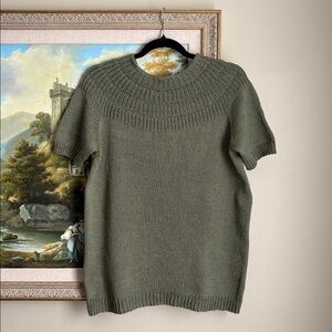 Hand Made Cotton Cashmere Knit Top in Moss Green